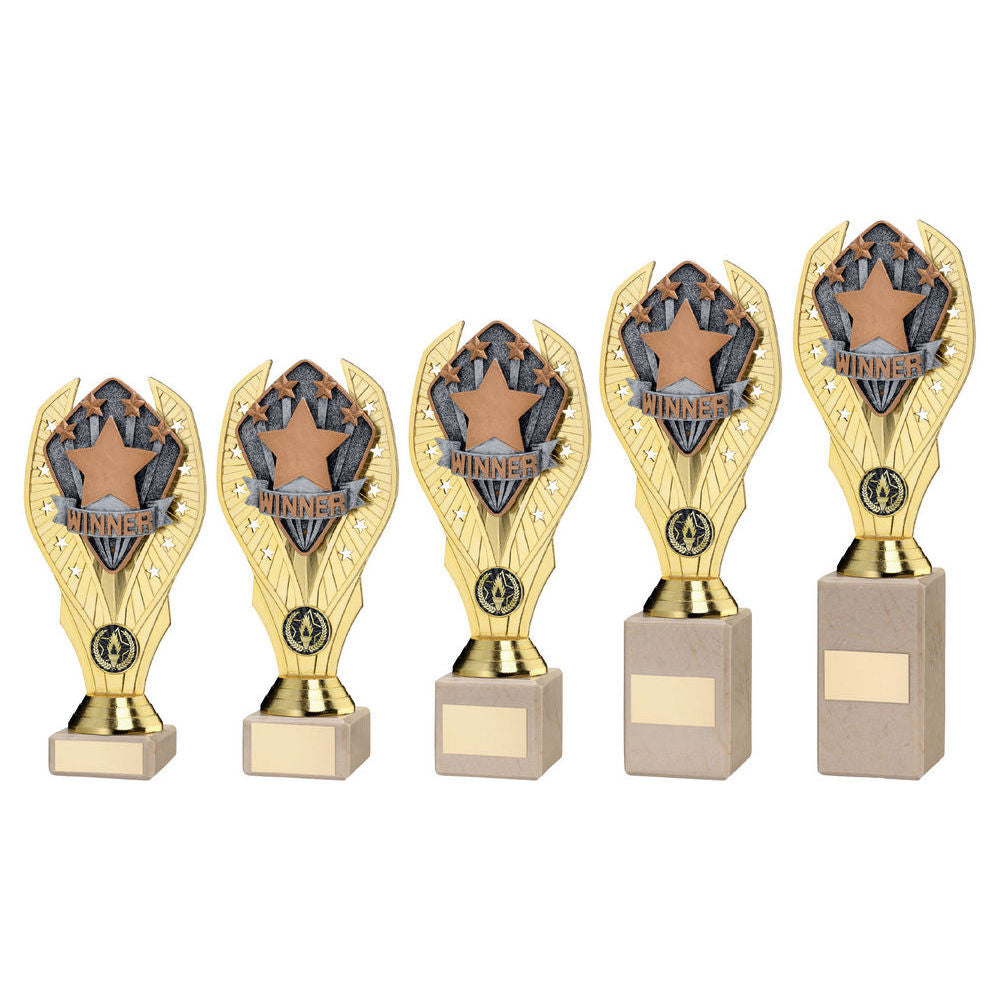Gold Plastic Holder + Winner Disc On Cream Marble Trophy (1in Cen) by Legacy Outfitters