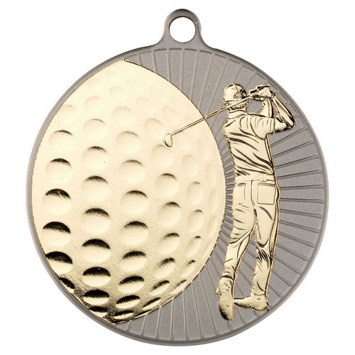 Large Golf Two Colour Medal - 70mm - Matt Silver/Gold by Legacy Outfitters