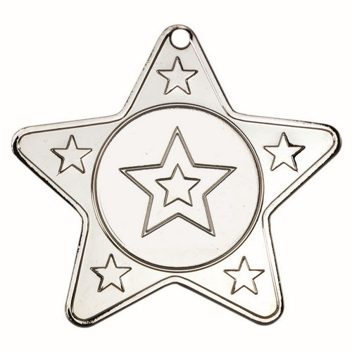 Star Shaped Medal With 5 Mini Stars (1in Centre) - 50mm - Silver by Legacy Outfitters