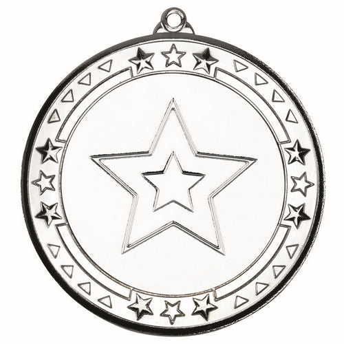 Tri Star Medal (2in Centre) - 70mm - Silver by Legacy Outfitters