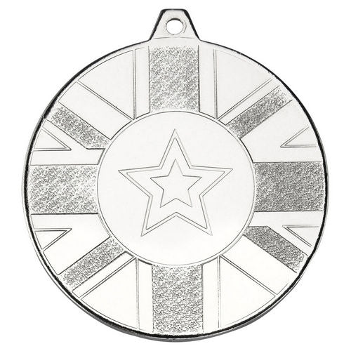 Union Flag Medal (1in Centre) - 50mm - Silver by Legacy Outfitters