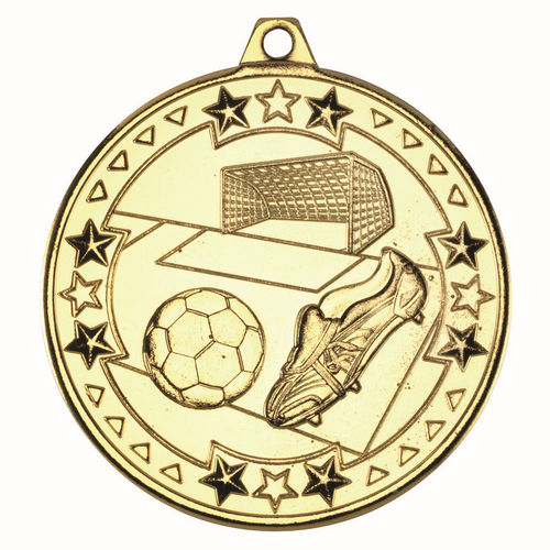 Football Tri Star Medal - 50mm - Gold by Legacy Outfitters