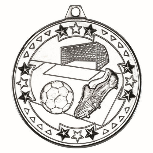 Football Tri Star Medal - 50mm - Silver by Legacy Outfitters