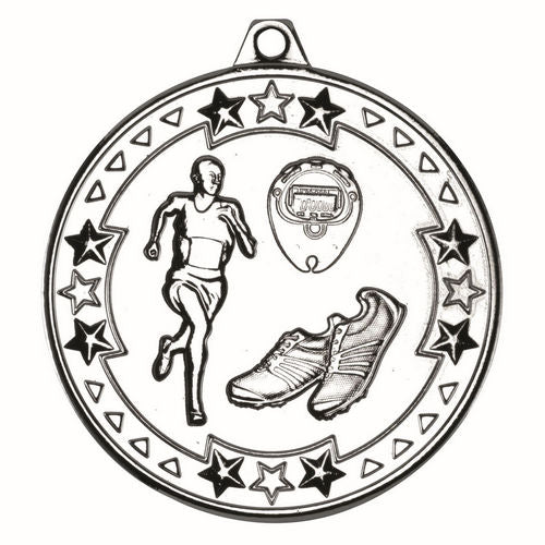 Running Tri Star Medal - 50mm - Silver by Legacy Outfitters