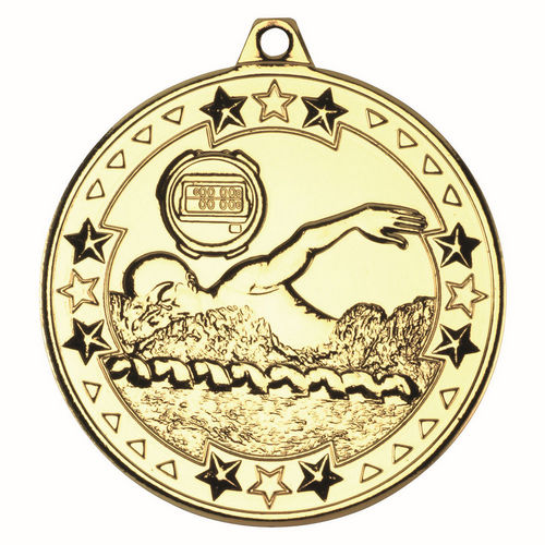 Swimming Tri Star Medal - 50mm - Gold by Legacy Outfitters
