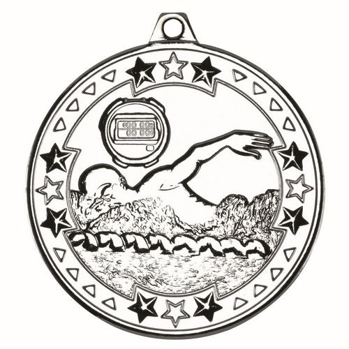 Swimming Tri Star Medal - 50mm - Silver by Legacy Outfitters