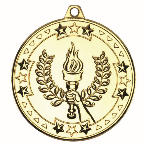 Victory Torch Tri Star Medal - 50mm - Gold by Legacy Outfitters