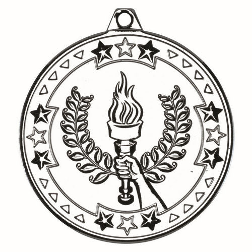 Victory Torch Tri Star Medal - 50mm - Silver by Legacy Outfitters