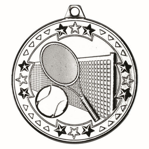 Tennis Tri Star Medal - 50mm - Silver by Legacy Outfitters