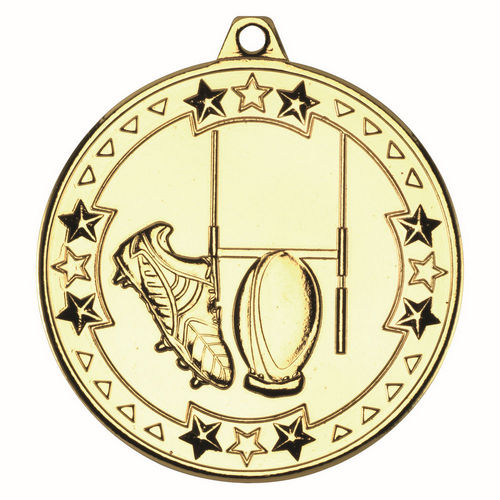 Rugby Tri Star Medal - 50mm - Gold by Legacy Outfitters