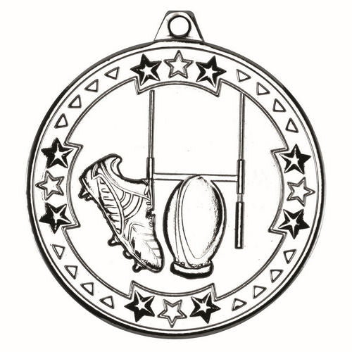 Rugby Tri Star Medal - 50mm - Silver by Legacy Outfitters
