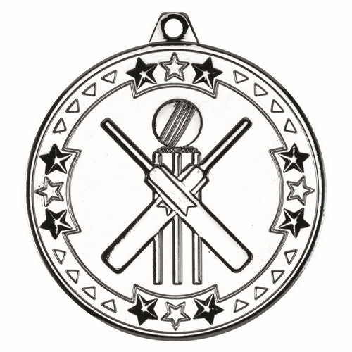 Cricket Tri Star Medal - 50mm - Silver by Legacy Outfitters