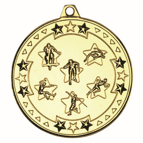 Multi Athletics Tri Star Medal - 50mm - Gold by Legacy Outfitters