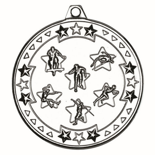 Multi Athletics Tri Star Medal - 50mm - Silver by Legacy Outfitters