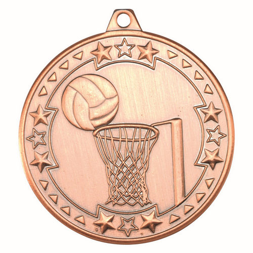 Netball Tri Star Medal - 50mm - Bronze by Legacy Outfitters