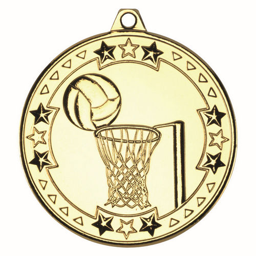 Netball Tri Star Medal - 50mm - Gold by Legacy Outfitters