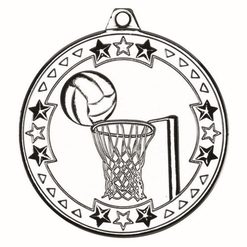 Netball Tri Star Medal - 50mm - Silver by Legacy Outfitters