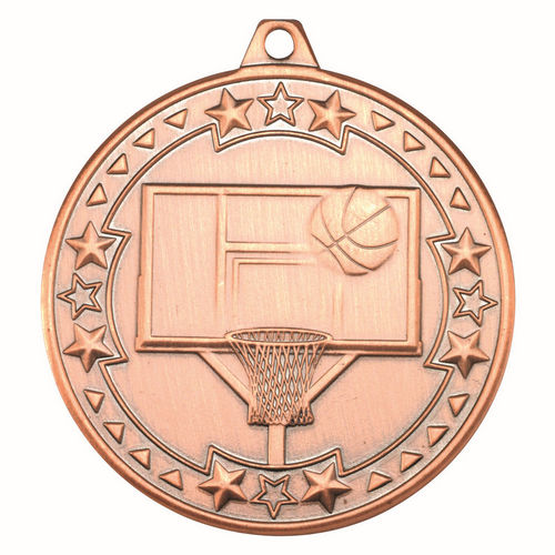Basketball Tri Star Medal - 50mm - Bronze by Legacy Outfitters