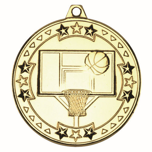 Basketball Tri Star Medal - 50mm - Gold by Legacy Outfitters