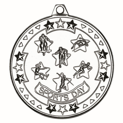 Sports Day Tri Star Medal - 50mm - Silver by Legacy Outfitters