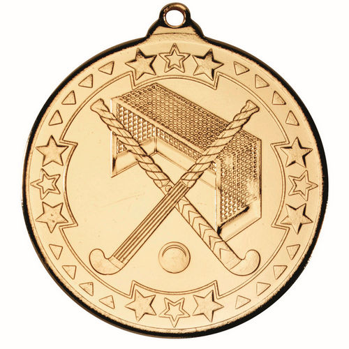 Hockey Tri Star Medal - 50mm - Gold by Legacy Outfitters