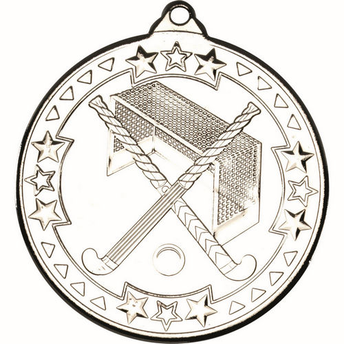 Hockey Tri Star Medal - 50mm - Silver by Legacy Outfitters