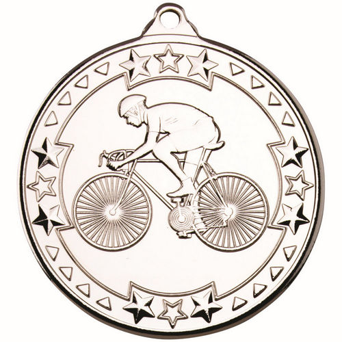 Cycling Tri Star Medal - 50mm - Silver by Legacy Outfitters