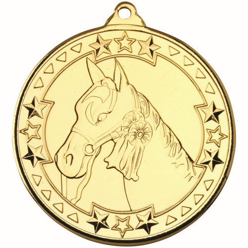 Horse Tri Star Medal - 50mm - Gold by Legacy Outfitters