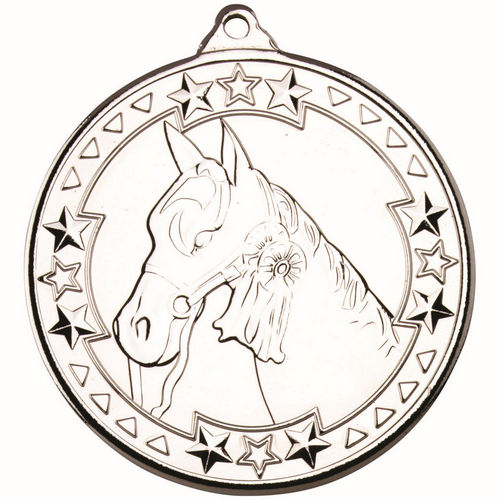 Horse Tri Star Medal - 50mm - Silver by Legacy Outfitters