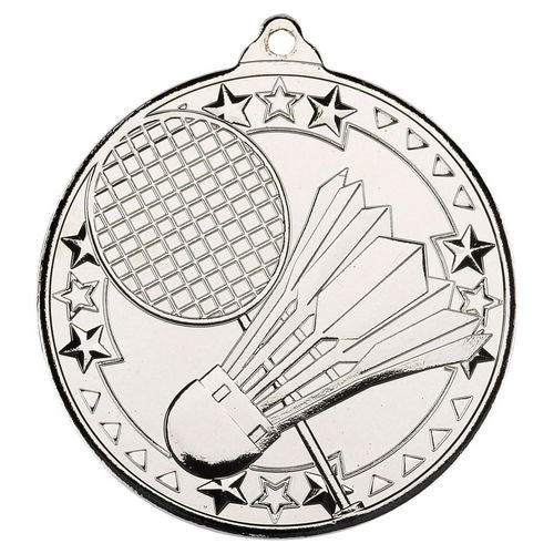 Badminton Tri Star Medal - 50mm - Silver by Legacy Outfitters