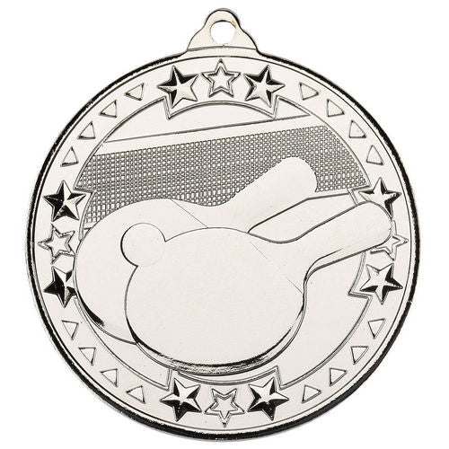 Table Tennis Tri Star Medal - 50mm - Silver by Legacy Outfitters