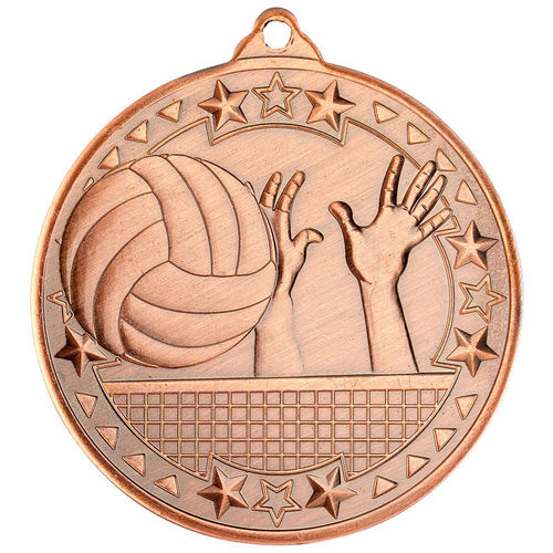 Volleyball Tri Star Medal - 50mm - Bronze by Legacy Outfitters