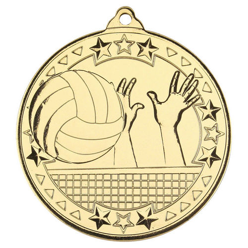 Volleyball Tri Star Medal - 50mm - Gold by Legacy Outfitters