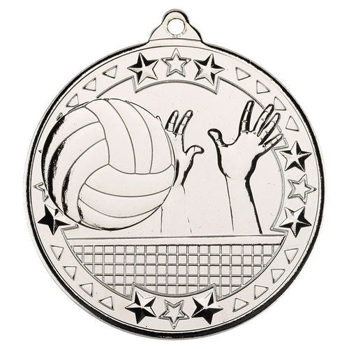 Volleyball Tri Star Medal - 50mm - Silver by Legacy Outfitters