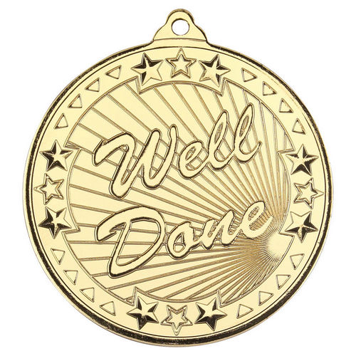 WELL DONE TRI STAR MEDAL GOLD - 2in