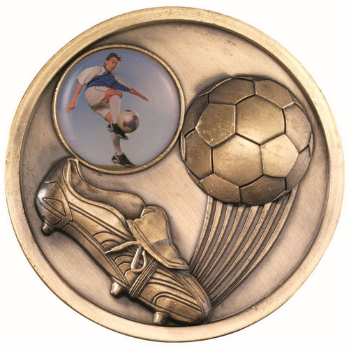 Football And Boot Medallion (1in Centre) - 70mm - Antique Gold by Legacy Outfitters