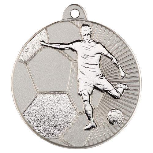 Football Two Colour Medal - 50mm - Matt Silver/Silver by Legacy Outfitters