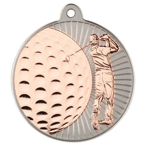 Golf Two Colour Medal - 50mm - Matt Silver/Bronze by Legacy Outfitters