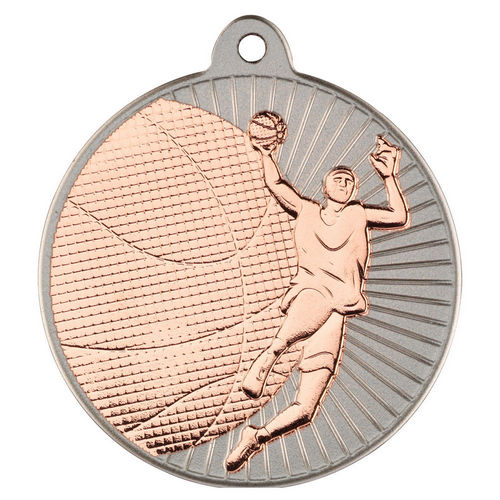 Basketball Two Colour Medal - 50mm - Matt Silver/Bronze by Legacy Outfitters