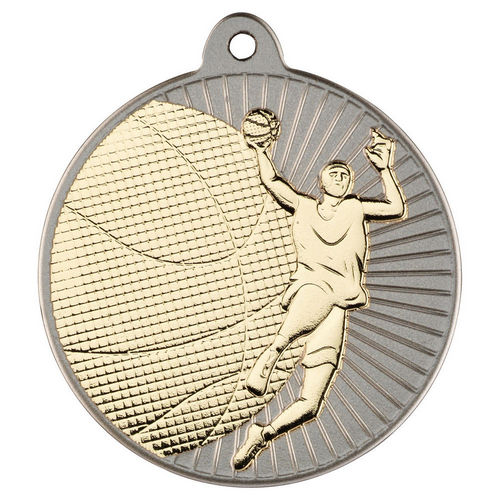Basketball Two Colour Medal - 50mm - Matt Silver/Gold by Legacy Outfitters