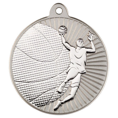 Basketball Two Colour Medal - 50mm - Matt Silver/Silver by Legacy Outfitters