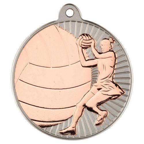 Netball Two Colour Medal - 50mm - Matt Silver/Bronze by Legacy Outfitters