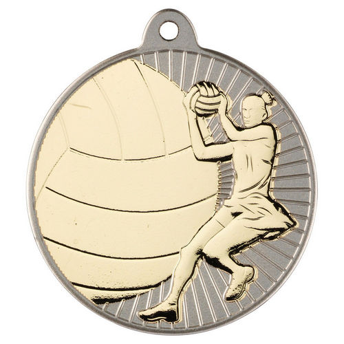 Netball Two Colour Medal - 50mm - Matt Silver/Gold by Legacy Outfitters
