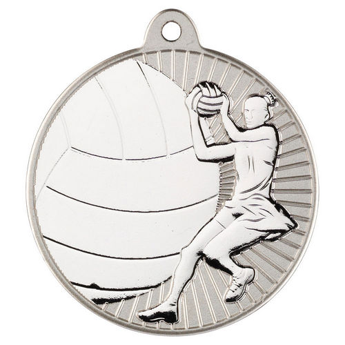 Netball Two Colour Medal - 50mm - Matt Silver/Silver by Legacy Outfitters