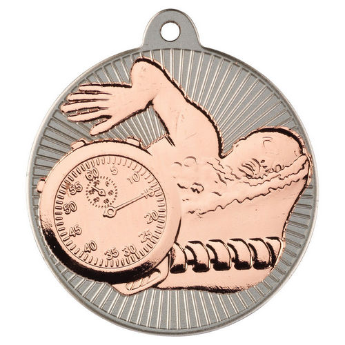Swimming Two Colour Medal - 50mm - Matt Silver/Bronze by Legacy Outfitters