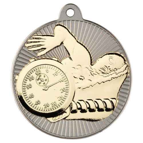 Swimming Two Colour Medal - 50mm - Matt Silver/Gold by Legacy Outfitters