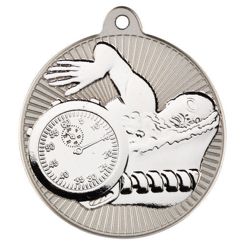Swimming Two Colour Medal - 50mm - Matt Silver/Silver by Legacy Outfitters