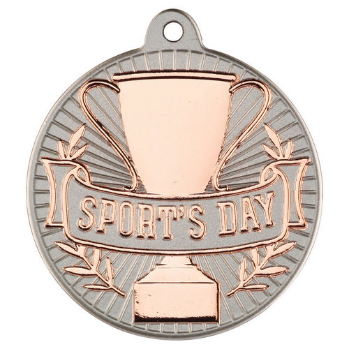 Sports Day Two Colour Medal - 50mm - Matt Silver/Bronze by Legacy Outfitters