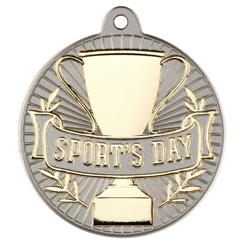 Sports Day Two Colour Medal - 50mm - Matt Silver/Gold by Legacy Outfitters