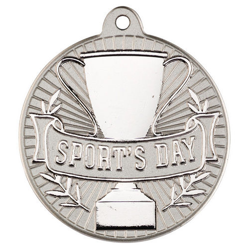 Sports Day Two Colour Medal - 50mm - Matt Silver/Silver by Legacy Outfitters